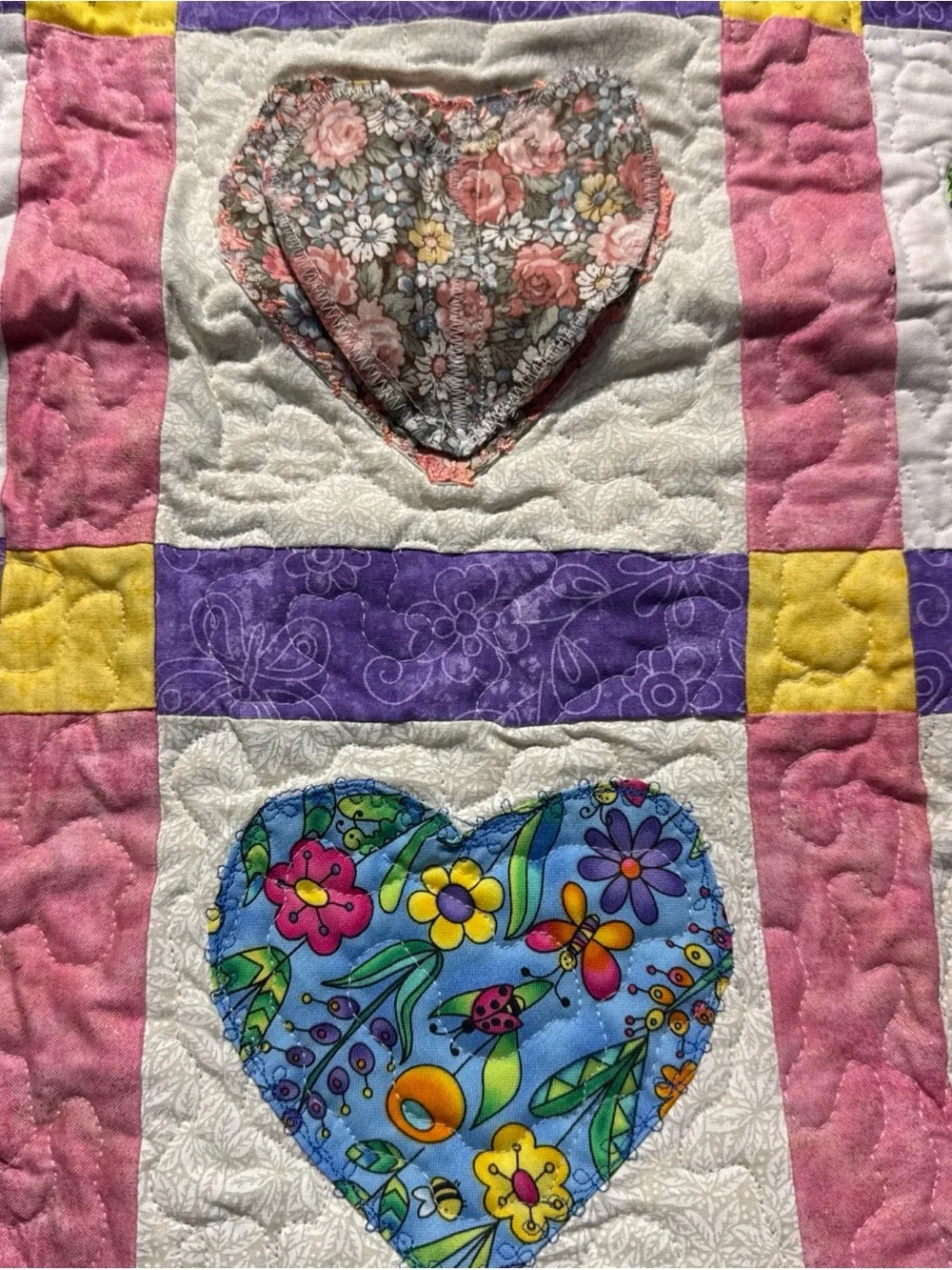 Handmade Heart Patchwork Quilt  Multicolor Baby Girl Nursery cottagecore 43”x36”
